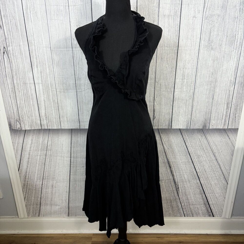 Scully Women's Large Black Cantina Collection Cotton Ruffled Halter Midi Dress